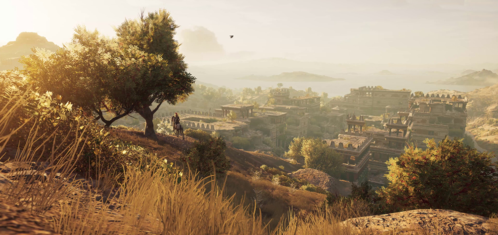 Still from Assassin's Creed game looking out over the Knossos landscape