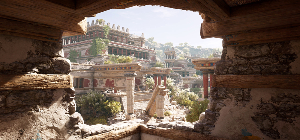 Still from Assassin's Creed Odyssey video game showing a scene of Knossos Palace