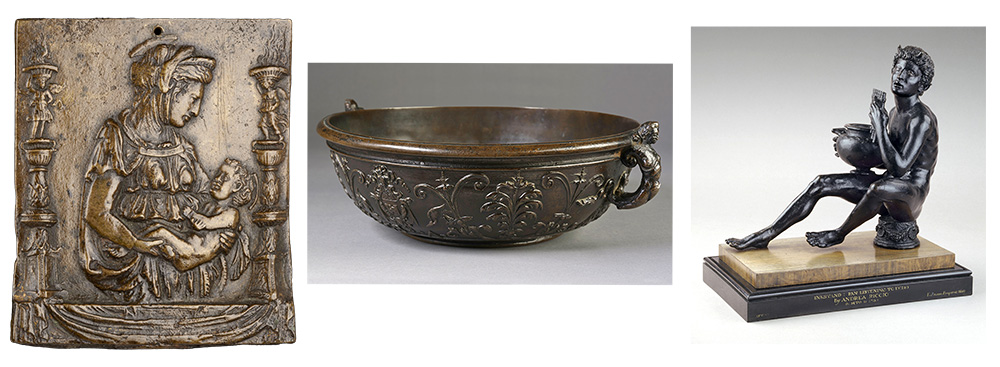 Three Renaissance bronzes: Virgin and Child, marriage bowl, Pan inkstand