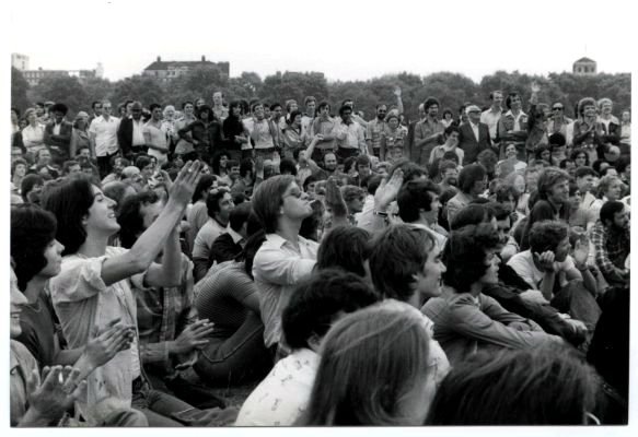 A crowd of people at the first Gay Pride march in Hyde Park, 1972. Wikimedia Commons 