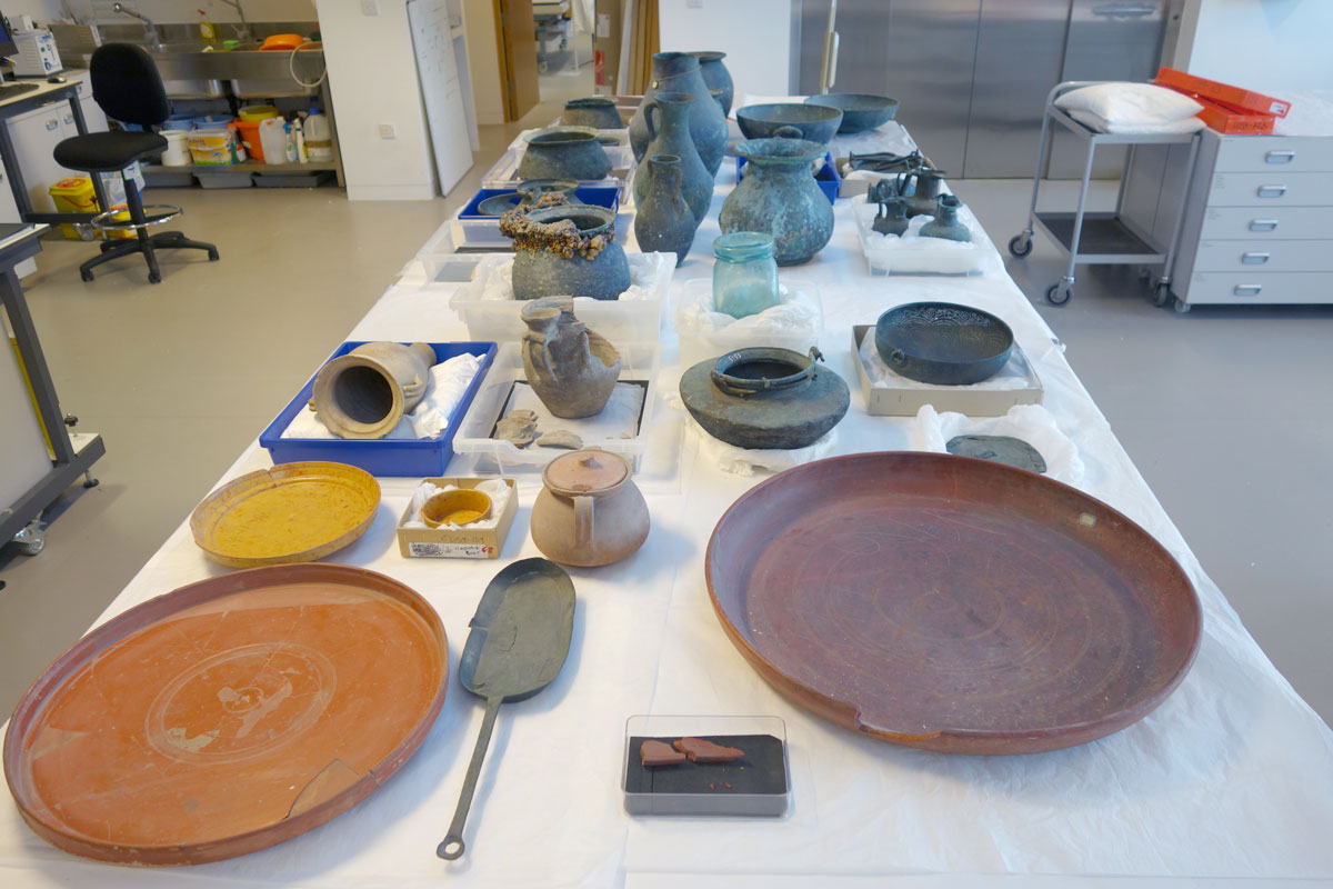 A table of objects ready for conservation