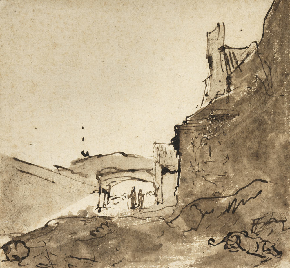 2020 Young Rembrandt Exhibition – Rembrandt, Outskirts of a town with walls and a doorway, c. 1627–9 © Fitzwilliam Museum, University of Cambridge