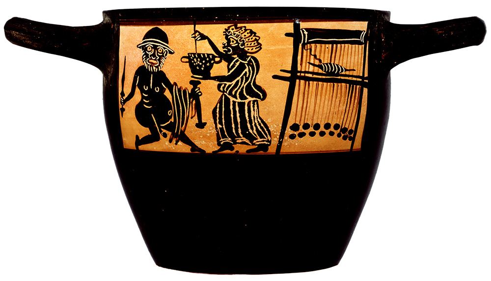 Black-figure skyphos depicting Odysseus and Circe