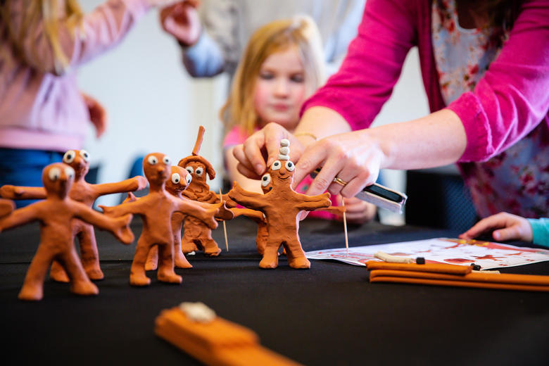 Aardman workshop session showing children making Morph models
