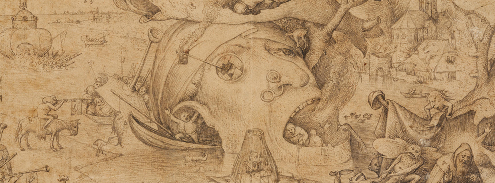Pieter Bruegel's allegorical Temptation of Saint Anthony drawing detail