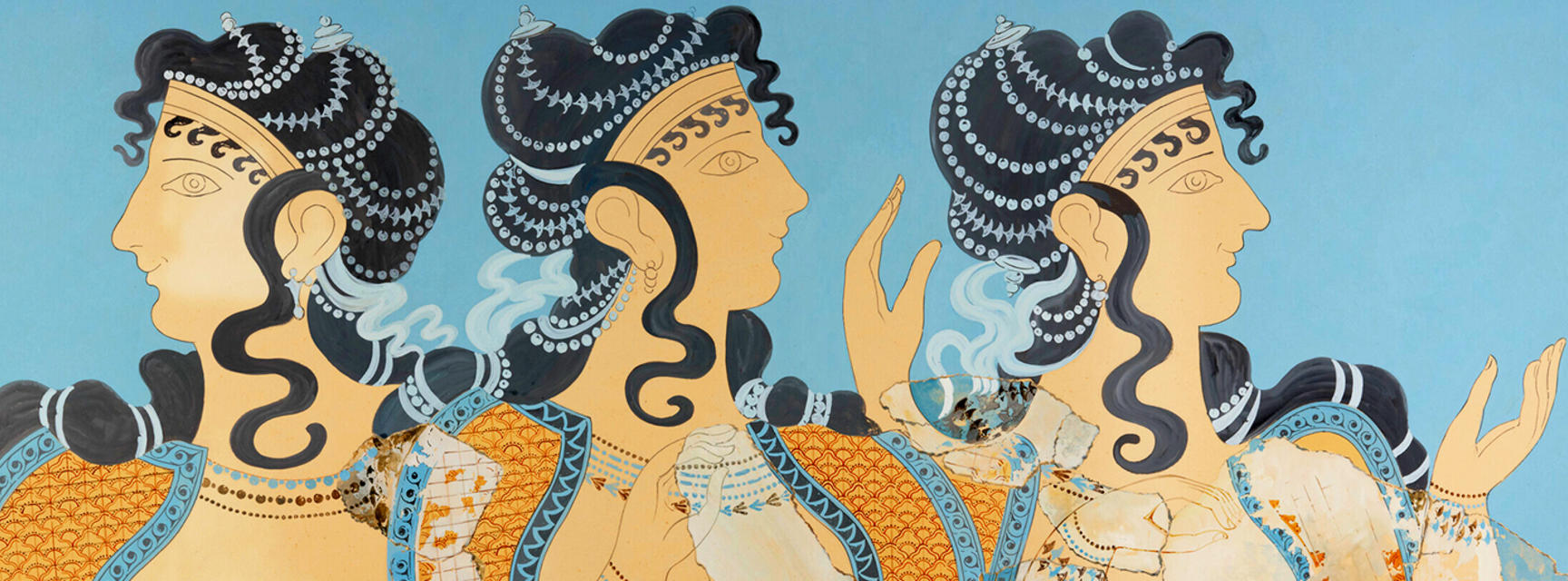Ladies in blue fresco from the Labyrinth Knossos exhibition
