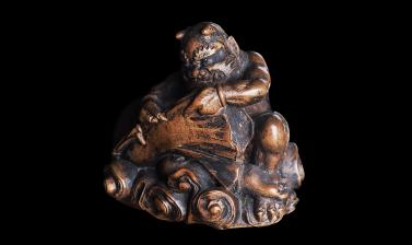 fujin the wind god releasing winds from his sack wood 1840 1877 ashmolean museum