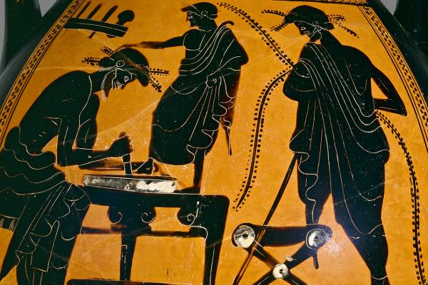 Athenian black-figure pelike showing a shoemaker at work, Greece, 6th-5th century BC