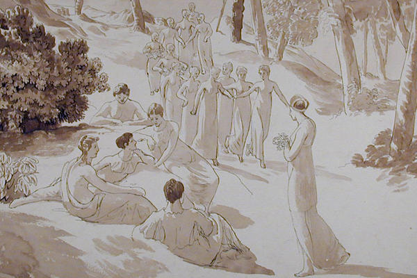 The Rite of Spring by Cornelius Varley, drawing in brown wash and pen and black ink over graphite, 1796-1873