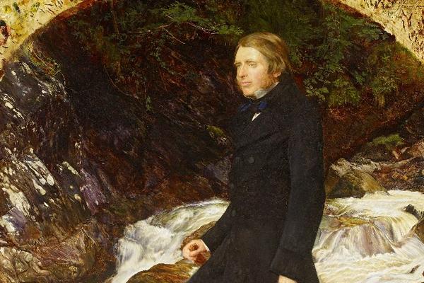 Millais' portrait of John Ruskin in front of a stream, holding his hat, 1853-1854, in oil on canvas