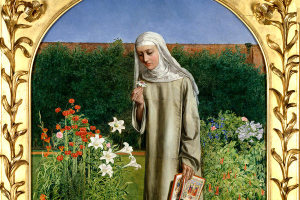 Convent Thoughts by Charles Allston Collins in its gold frame, 1851
