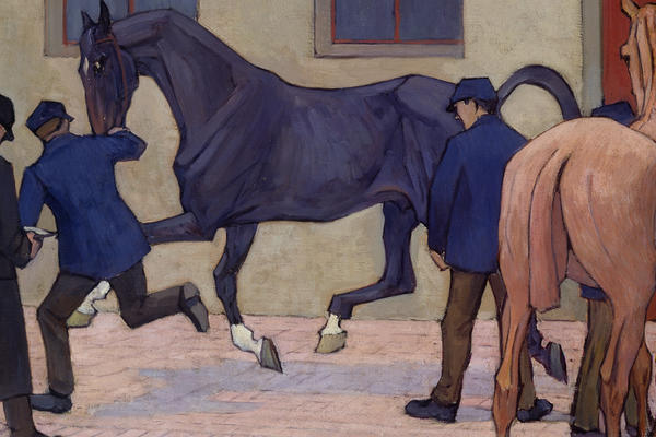 Detail from a painting by Robert Polhill Bevan of men and horses