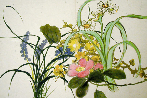 Spring flowers by Ren Xiong (1820-1857), ink and colour drawing on paper