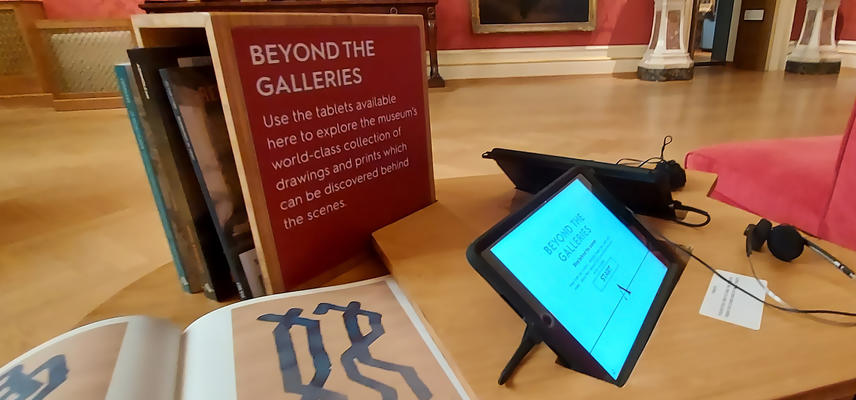View of an iPad interactive in on a table in a gallery at the Ashmolean