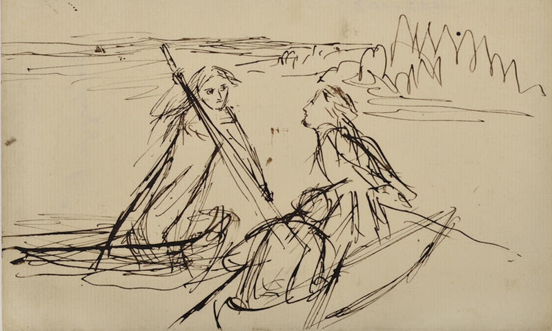 Elizabeth Siddal, Two men in a boat and a woman punting