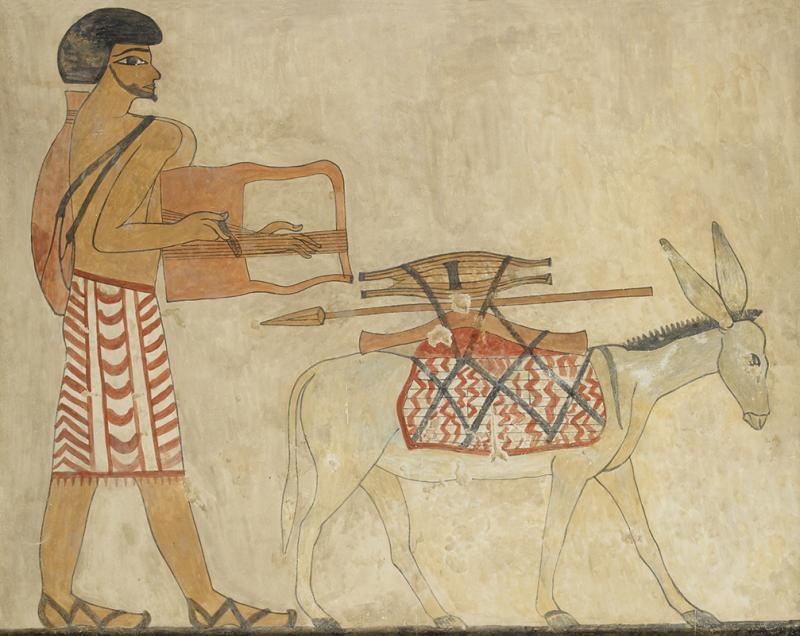 AN1939.591 Copy of a wall painting, Semite playing lyre with donkey AN1939.591 Copy of a wall painting, Semite playing lyre with donkey