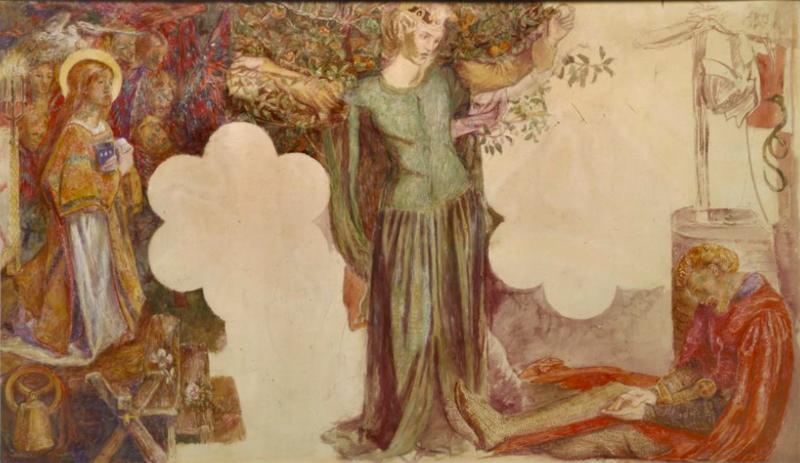 DG Rossetti, Sir Lancelot's Vision of the Sanc Grael; Study for the frescoes of the Oxford Union, 1857