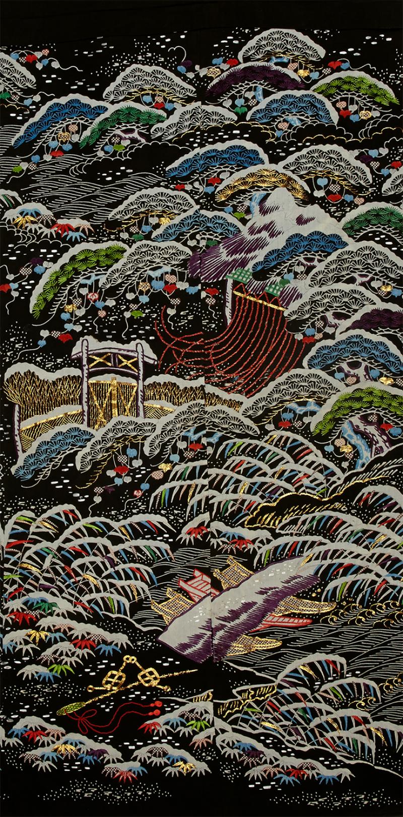 EA1957.85 Kimono with design of snowy pines EA1957.85 Kimono with design of snowy pines