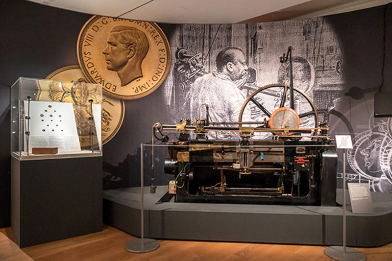 The Janvier coin reducing machine (1910) displayed in the Money Talks exhibition