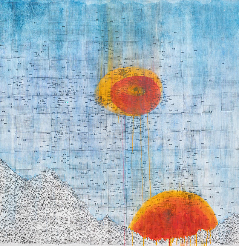 Abstract painting called Over the Edge for Thom Yorke's band The Smile