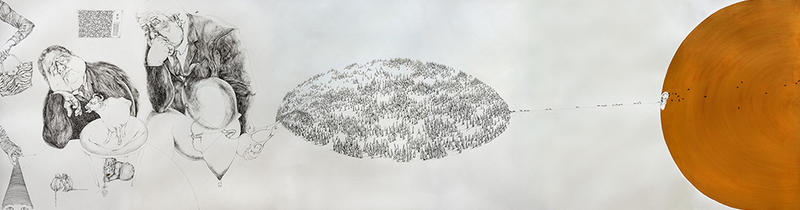 Detail of Between the Sea and the Sky, Who Holds the Ground? 30 foot scroll by Soma Surovi Jannat