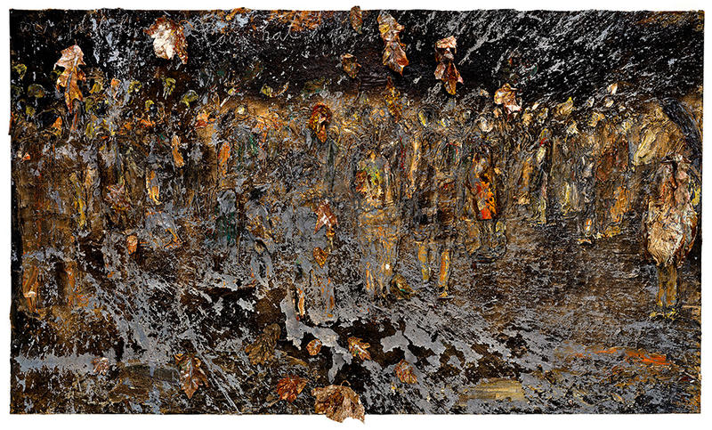Wer jetzt kein Haus hat (Whoever has no House now), Anselm Kiefer, 2023, emulsion, acrylic, oil, shellac, lead, string & chalk on canvas. Collection of the artist. Courtesy of White Cube. © Anselm Kiefer