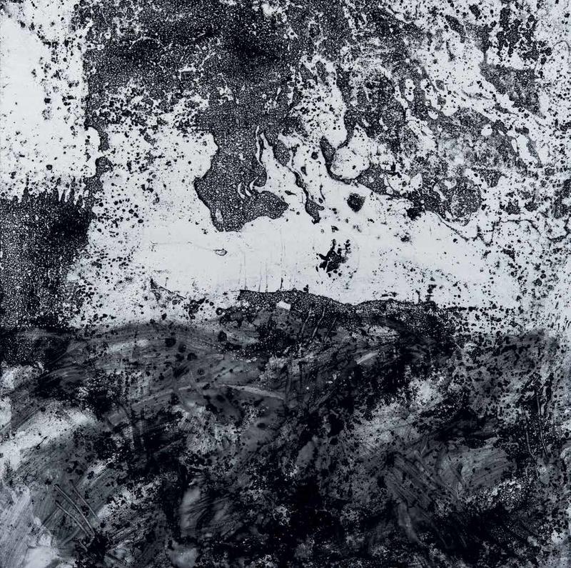 Abstract Moon shaped pool artwork in black and white