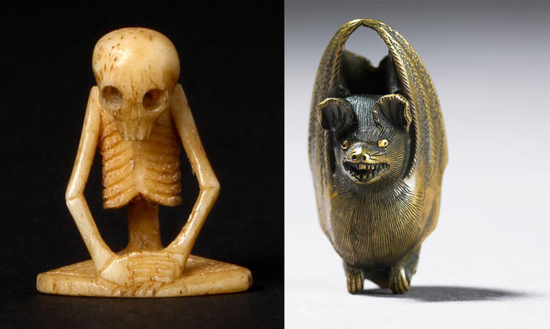 Skeleton and bat ojimes from Japan