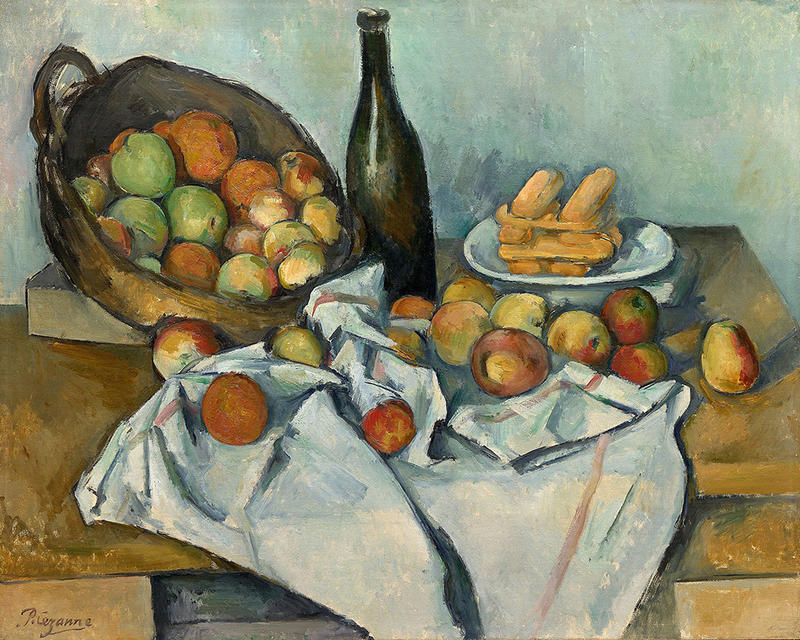 Paul Cezanne's The Basket of Apples in colourful oil on canvas, c 1893