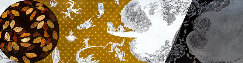 Detail of Between the Sea and the Sky, Who Holds the Ground? 30-foot scroll by Soma Surovi Jannat