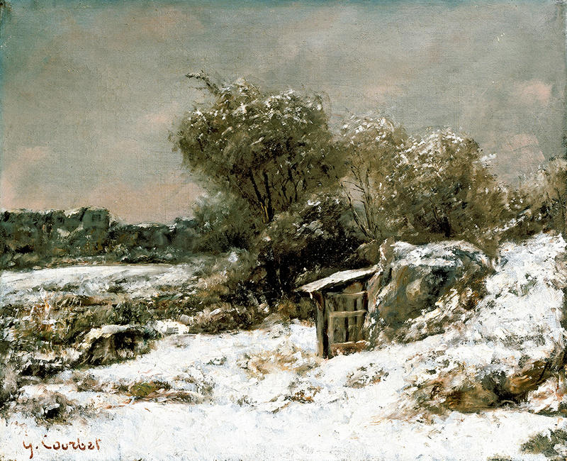 Winter scene by Courbet Winter country scene covered in snow by Courbet