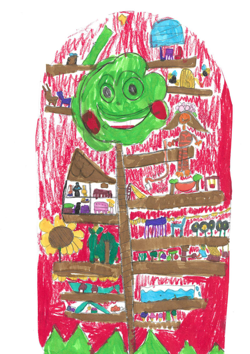 Nina Davis (age 6), Garden Treehouse, Pencil and felt tip on paper, 2020 © the artist