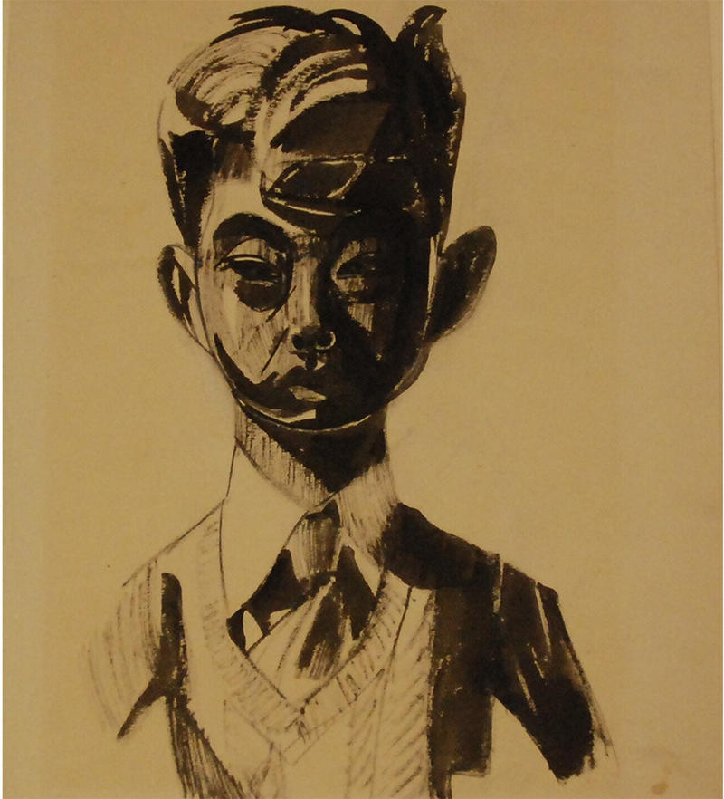 Self portrait by Chinese artist Huang Yongy in black ink on paper