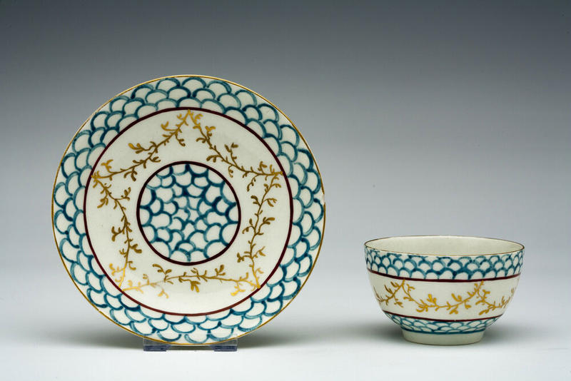 Tea bowl and saucer made by the Worcester Porcelain Factory in the 1700s