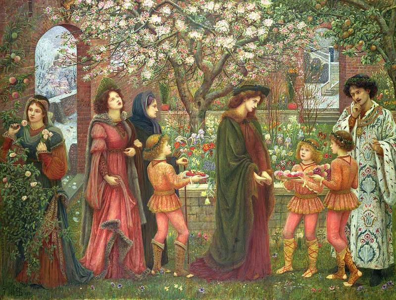 The Enchanted Garden of Messer Ansaldo by Pre-Raphaelite artist Marie Spartali Stillman, a watercolour, 1889.