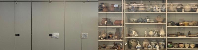 Composite image of storage in the Ashmolean Eastern Art Study Room