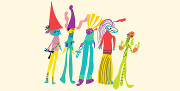 2025 holiday family fun poster image 2025 holiday family fun poster image showing crazy colourful characters with headdresses