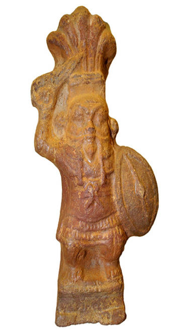 Terracotta figure of the ancient Egyptian god Bes as a soldier