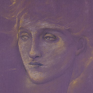 Purple drawing by Edward Burne-Jones of a woman's face