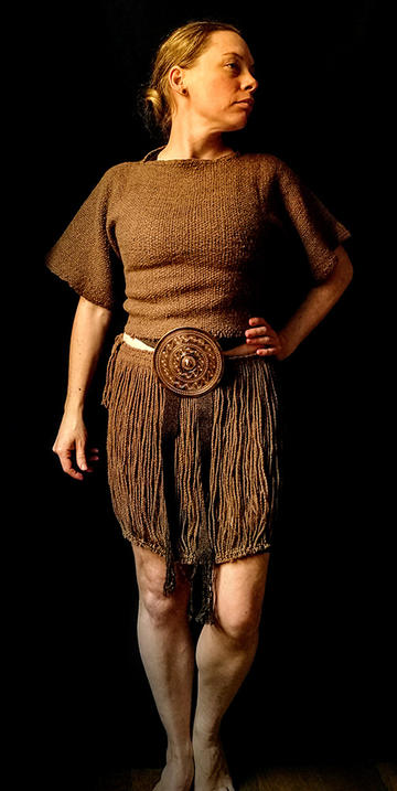 Author Nicole deRushie wearing an example of 'Bog' prehistoric fashion