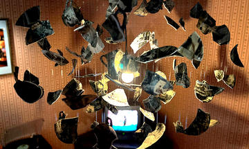 Detail of the broken china chandelier display 
