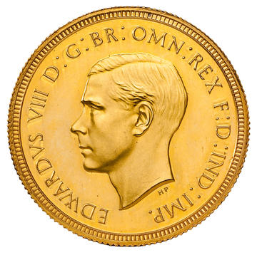 Bust of Edward VIII for gold pattern for £5, £2 and sovereign Bust of Edward VIII for gold pattern for £5, £2 and sovereign, by Humphrey Paget, 1937