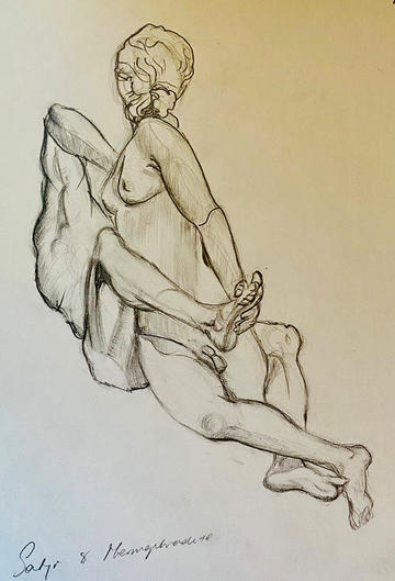 Artist Helen Edwards' life drawing of a nude couple entwined