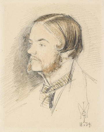 Portrait drawing o William Holman Hunt by John Everett Millais, Hunt is looking left