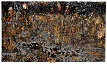 Wer jetzt kein Haus hat (Whoever has no House now), Anselm Kiefer, 2023, emulsion, acrylic, oil, shellac, lead, string & chalk on canvas. Collection of the artist. Courtesy of White Cube © Anselm Kiefer. Photo: Georges Poncet Wer jetzt kein Haus hat (Whoever has no House now), Anselm Kiefer, 2023, emulsion, acrylic, oil, shellac, lead, string & chalk on canvas. Collection of the artist. Courtesy of White Cube. © Anselm Kiefer