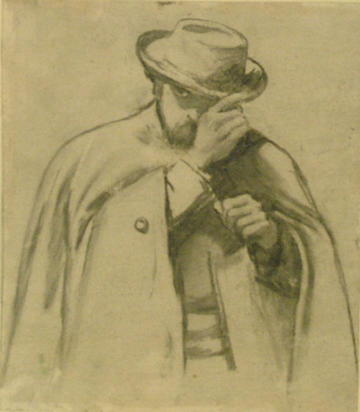 Charcoal drawing of Rossetti by Charles Samuel Keene, dated 1838-1891