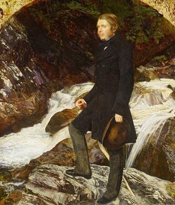 Millais' portrait of John Ruskin in front of a stream, holding his hat, 1853-1854