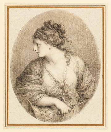 The Tragic Muse print by Angelica Kauffman, 1770-1807 black chalk drawing The Tragic Muse print by Angelica Kauffman, 1770-1807 black chalk drawing