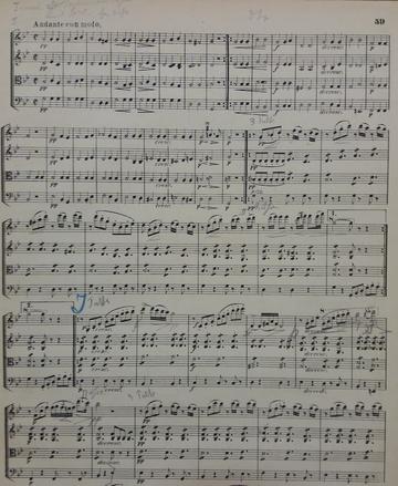 Schubert's score for string quartet D.810, Death and the Maiden, annotated by Gustav Mahler; British Library MS Mus. 101