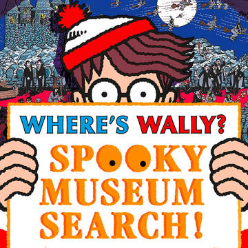 Illustrated image of the Where's Wally? character holding a banner